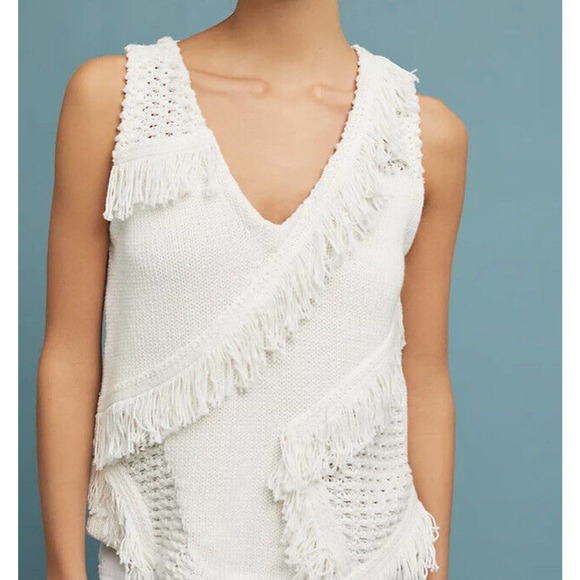 Anthropologie Sweaters - Anthropologie Pacific Fringe Tank Sweater Women's Size XS White Cotton Silk